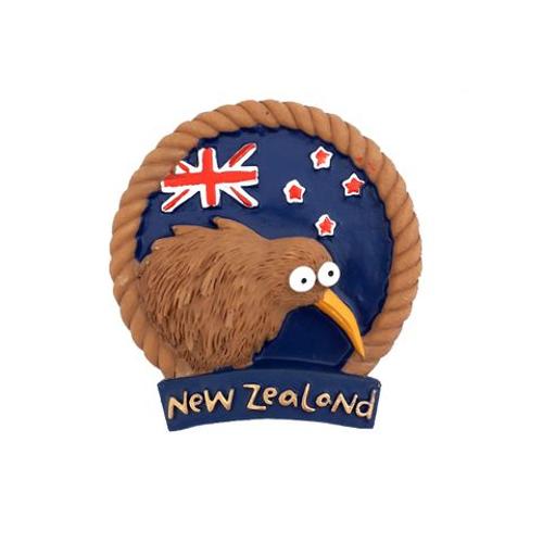 Magnet NZ Kiwi With Flag Round