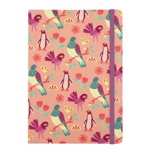 Notebook Peach with Elastic NZ Birds A5 192pgs