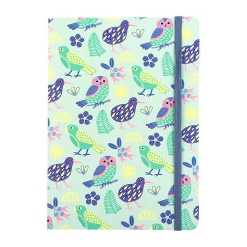 Notebook Teal with Elastic NZ Birds A5 192pgs