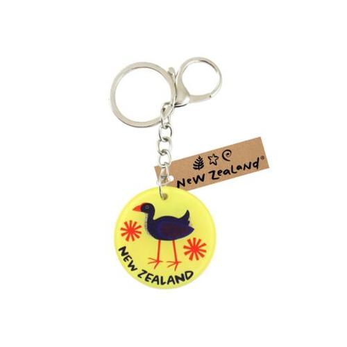 Keyring with Clip NZ Round Pukeko 45mm