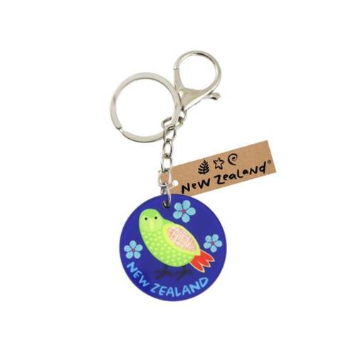 Keyring with Clip NZ Round Kakapo 45mm
