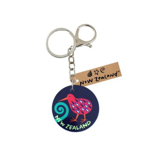 Keyring with Clip NZ Round Kiwi 45mm