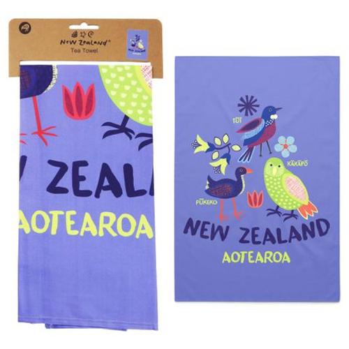 Tea Towel NZ Birds Blue 50x70cm