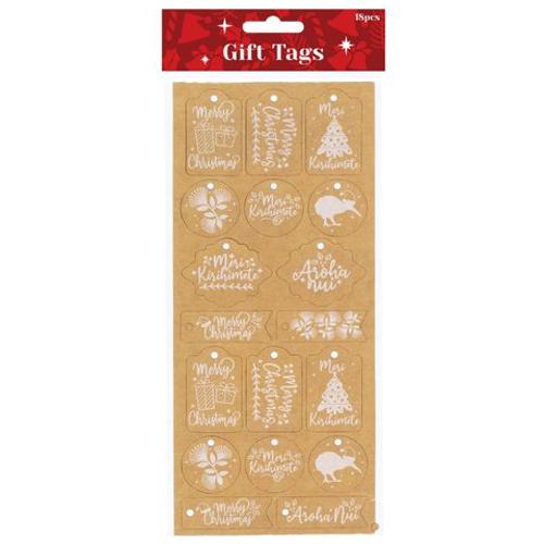 Xmas Gift Tag Kraft With Twine NZ 18pc
