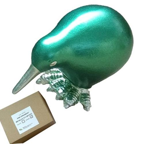 Kiwi Ornament Met Green/Silver 9.5cm