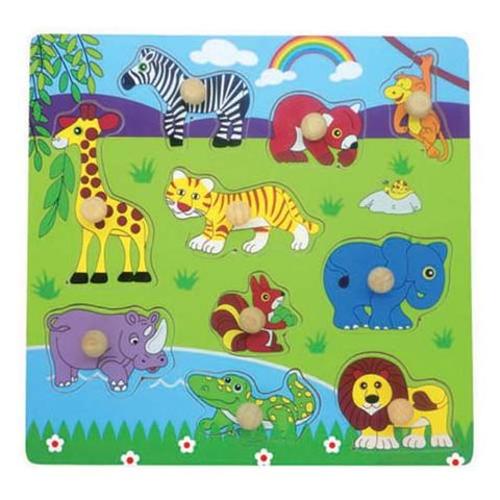 Elf Wooden Peg Puzzle 10pcs Safari