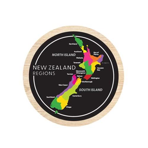 Magnet NZ Regions Map Round Wooden 70 Mm