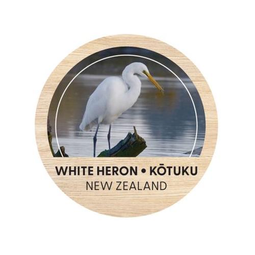 Magnet White Heron Round Wooden 70 Mm