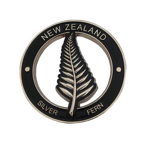 Magnet Metal NZ Silver Fern Round 4cm