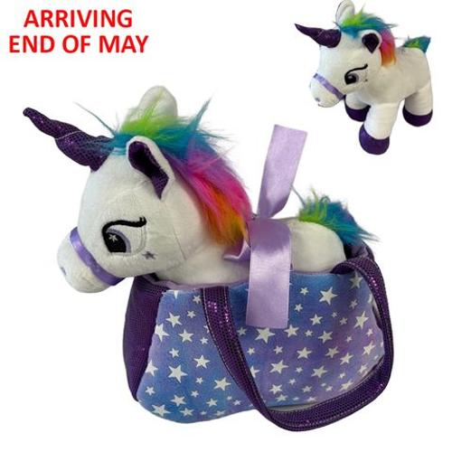 Plush Unicorn In Handbag Glow In Dark 23x20cm