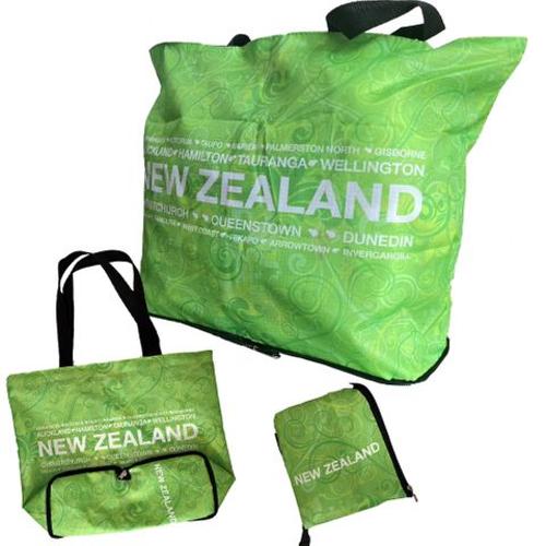 Foldable Zip Shopping Bag Green Swirl