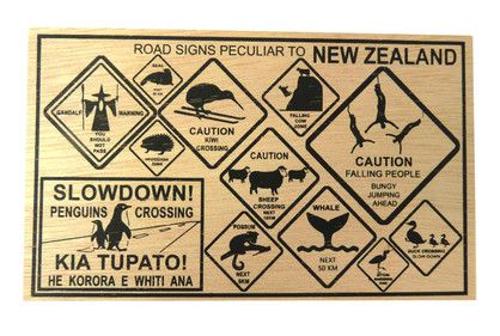 Postcard Wooden NZ Road Signs