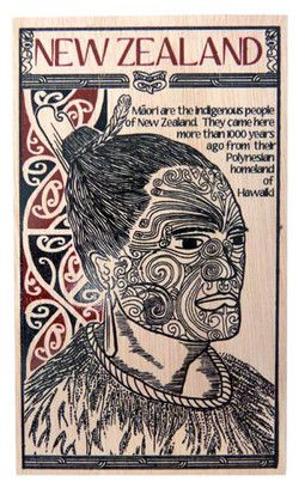 Postcard Wooden Maori Tattoo