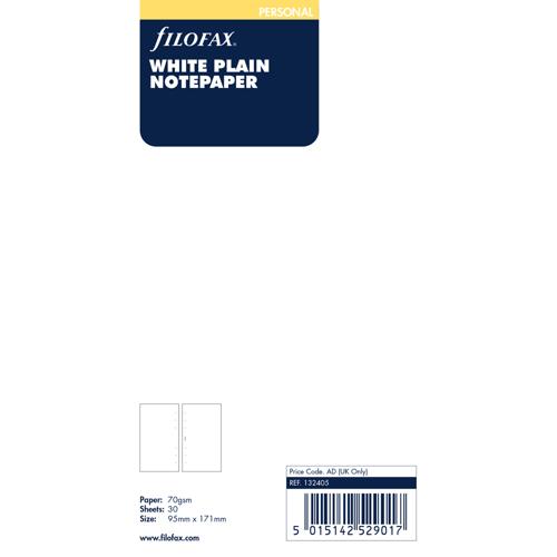 Filofax Organiser Refill Personal Notepaper Plain White - Smartfox