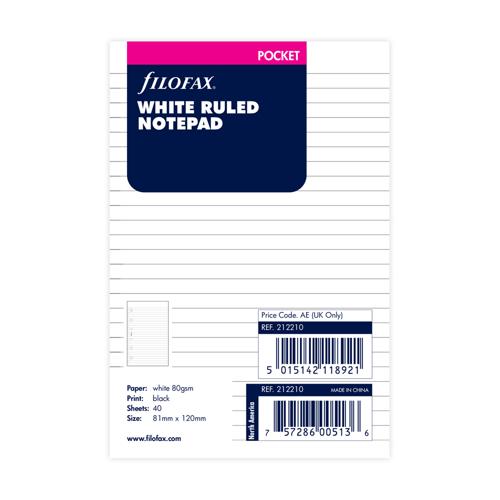 Filofax Organiser Refill Pocket Notepad Ruled White - Smartfox