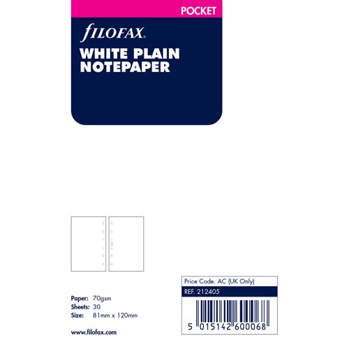 Filofax Organiser Refill Pocket Notepaper Plain White - Smartfox