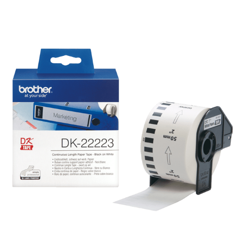 DK-22223 Continuous Paper Label Roll - Black on White - 50mm wide