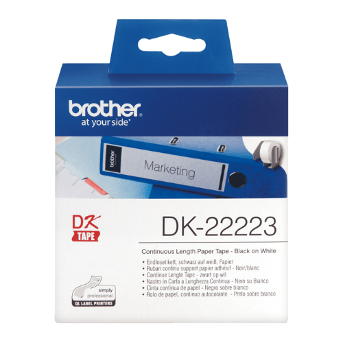 DK-22223 Continuous Paper Label Roll - Black on White - 50mm wide