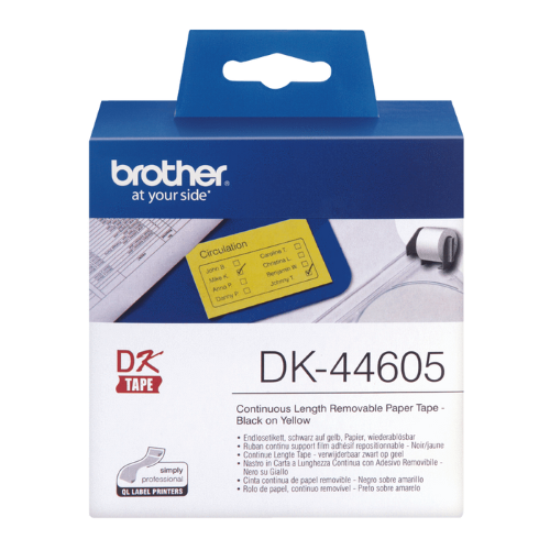 Brother DK 44605 Continuous Label 62mm x 30.48mt Black on Yellow