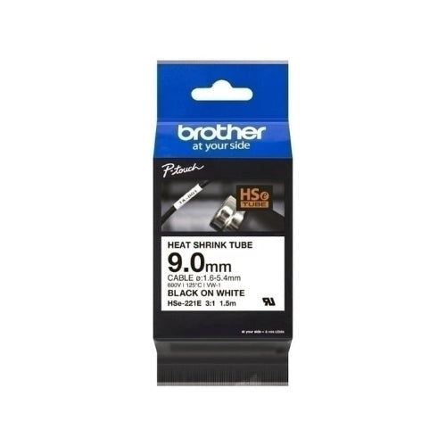 Brother PTouch Heat Shrink Tape, 9mm, Black on White
