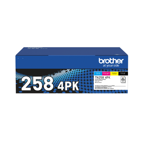 Brother TN258 Genuine Toner, 4's Pack (Black, Cyan, Magenta, Yellow)