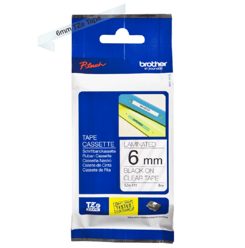 Brother TZe111 6mm TZ Tape Black on Clear