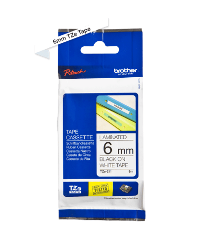 Brother TZe211 6mm TZ Tape Black on White