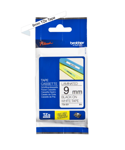 Brother TZe221 9mm TZ Tape Black on White