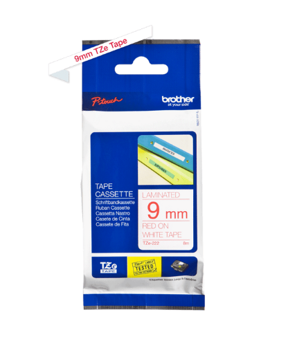 Brother TZe222 9mm TZ Tape Red on White