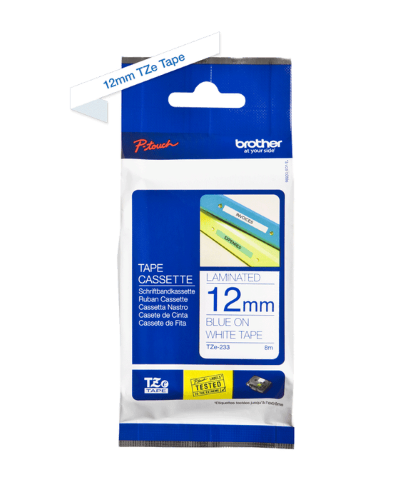 Brother TZe233 12mm TZ Tape Blue on White