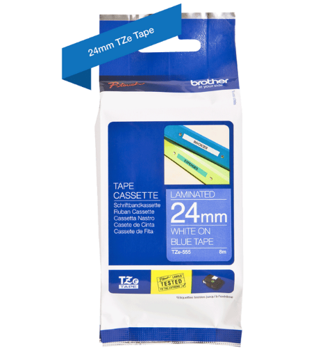 Brother TZe555 24mm TZ Tape White on Blue