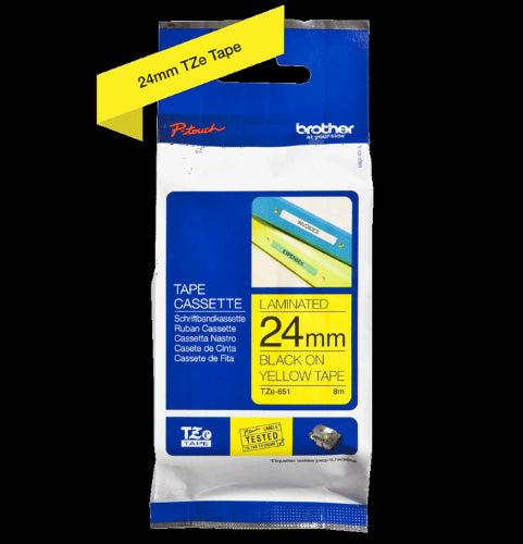 Brother TZe651 24mm TZ Tape Black on Yellow