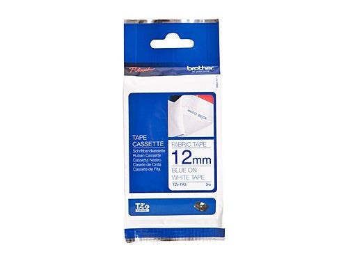 Brother TZeFA3 12mm TZ Tape Blue Text on White Fabric