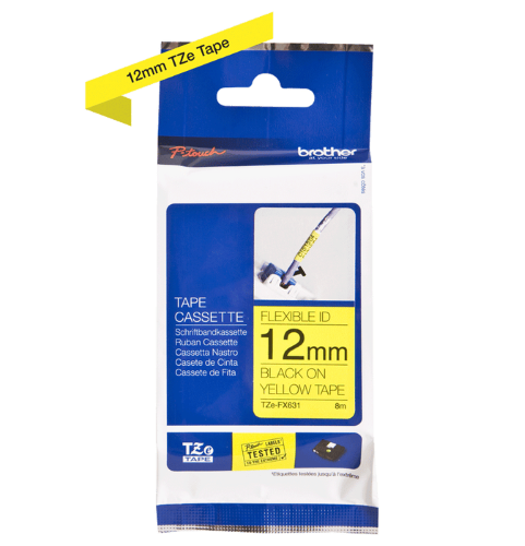 Brother TZeFX631 12mm Flexible Tape Black on Yellow