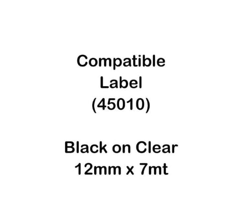 Dymo Compatible D1 Tape 12mm Black on Clear (45010)