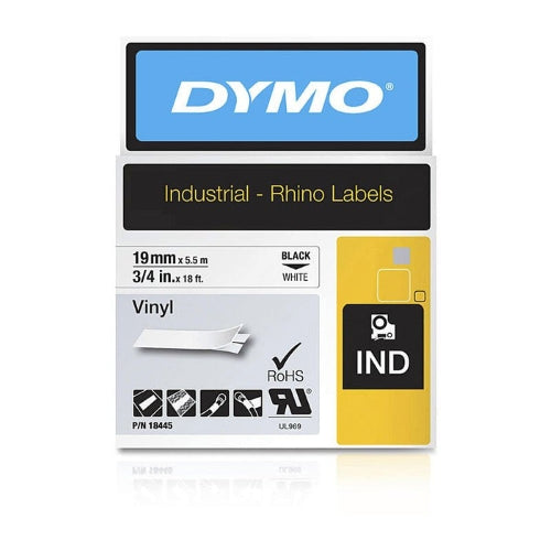 Dymo 18845 Genuine Rhino Black on White 19mm Label Tape