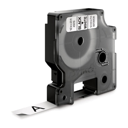 Dymo D1 Label Tape Black On White 12mm x 7mt, Pack of 10 (45013)
