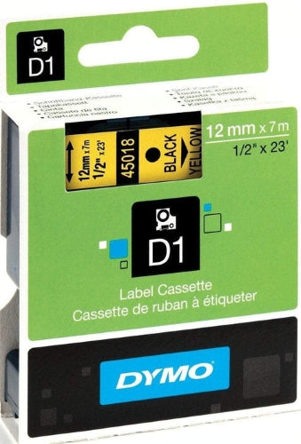 Dymo D1 Tape 12mm Black on Yellow (45018)