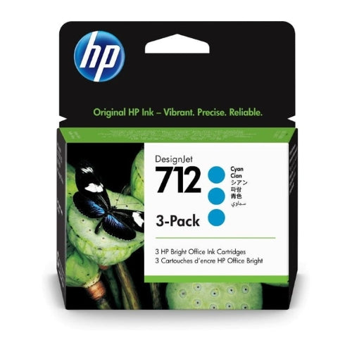 HP 712 Cyan Genuine Ink, 29ml, 3's Pack (3ED77A)