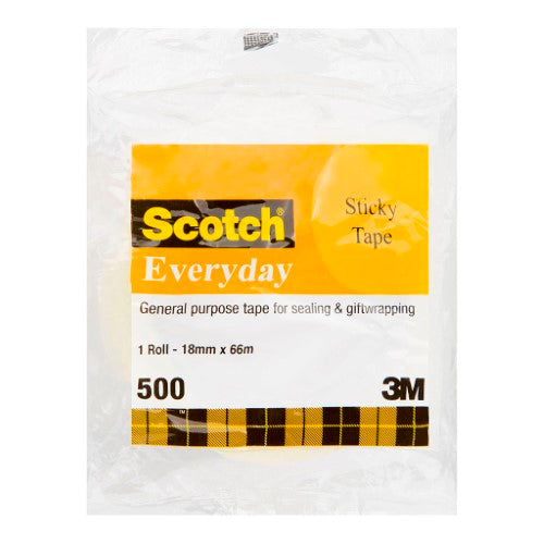 3M Scotch Everyday Tape 500, a versatile 18mm x 66m adhesive tape for crafting, gift wrapping, and repairs.