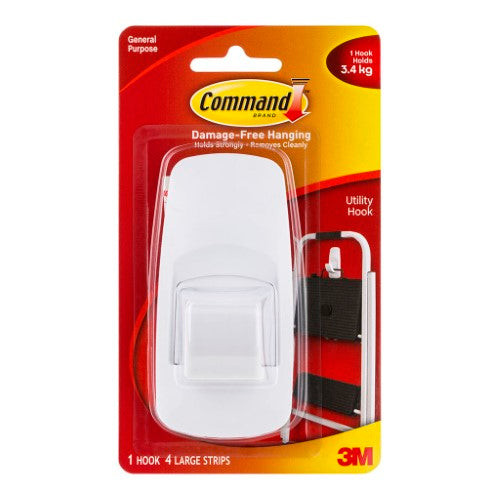 3M Command Hook 17004 Jumbo White holds up to 3.4 kg, ideal for organizing various household items without damaging walls.