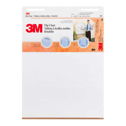 Set of 2 white 3M Flip Charts, 635 x 762mm, 30 sheets, bleed-through resistant, with sturdy backcard and carry handle.