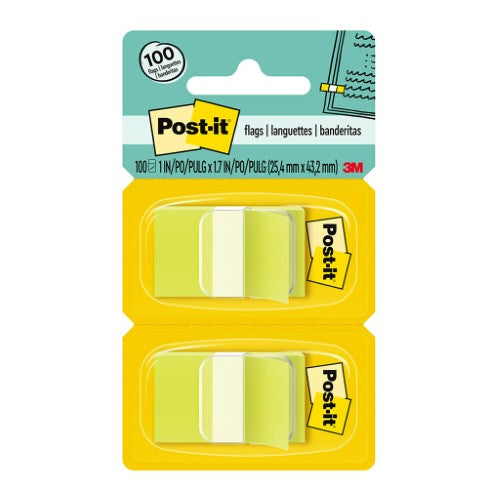 Bright Green Post-it Flags, 25x43mm, pack of 2 for efficient page marking and organization without residue.