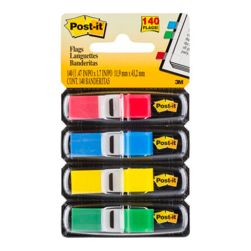 3M Post-it Flags 683-4 Mini 12x43mm 35/Dispenser, 4 Dispensers/Pk