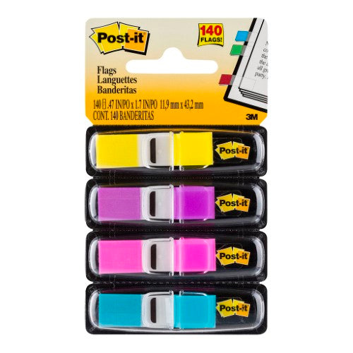 3M Post-it Flag 683-4AB Mini Bright Assorted Colour 12x43mm 35/Disp, 4 Disp/Pk