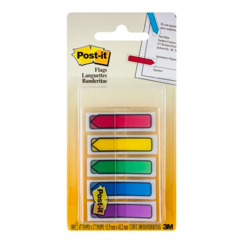 Colorful 3M Post-it Arrow Flags in blue, green, purple, red, and yellow for effective document navigation and highlighting.