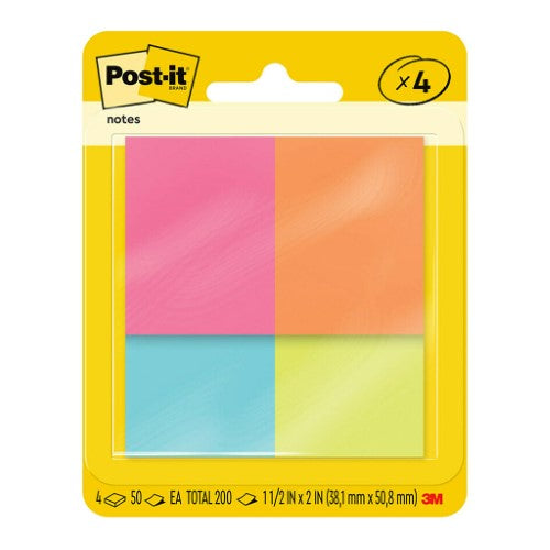Vibrant 3M Post-it Notes mini page markers in Cape Town colors, 36x48mm, 50 sheets per pad, 4 pads in pack.
