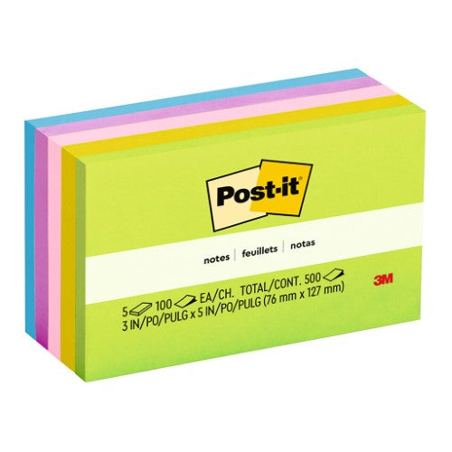 Vibrant 3M Post-it Notes from the Jaipur Collection, ideal for notes and reminders, in a pack of 5 colorful pads.