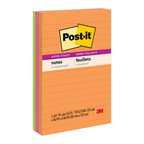 Vibrant 3M Post-It Super Sticky Lined Notes in Rio De Janeiro colors, ideal for organized note-taking and reminders.