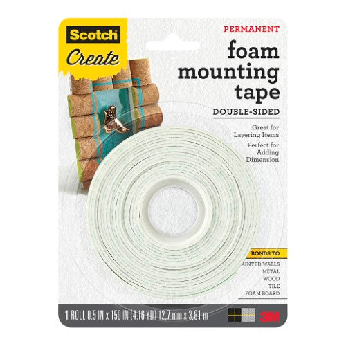 3M Scotch Heavy Duty Foam Mounting Tape, 12.7mm x 3.81m, strong adhesive for crafts and secure object mounting.